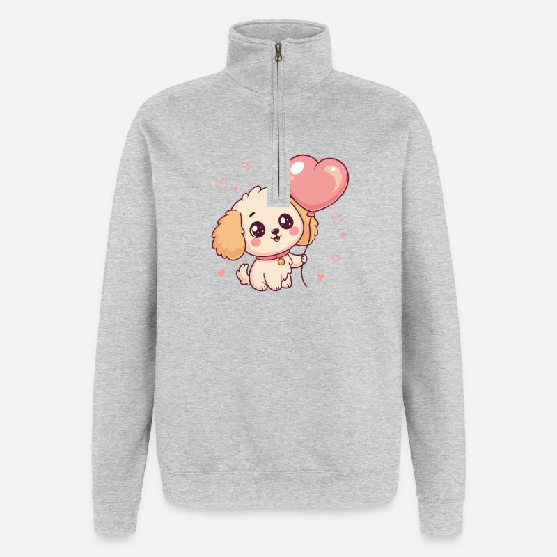 Chiot Caniche mignon au ballon cœur - Sweat à zip 1/4 - gris chiné