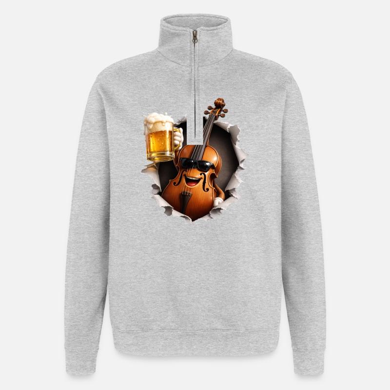 Bière au violoncelle - Sweat à zip 1/4 - gris chiné