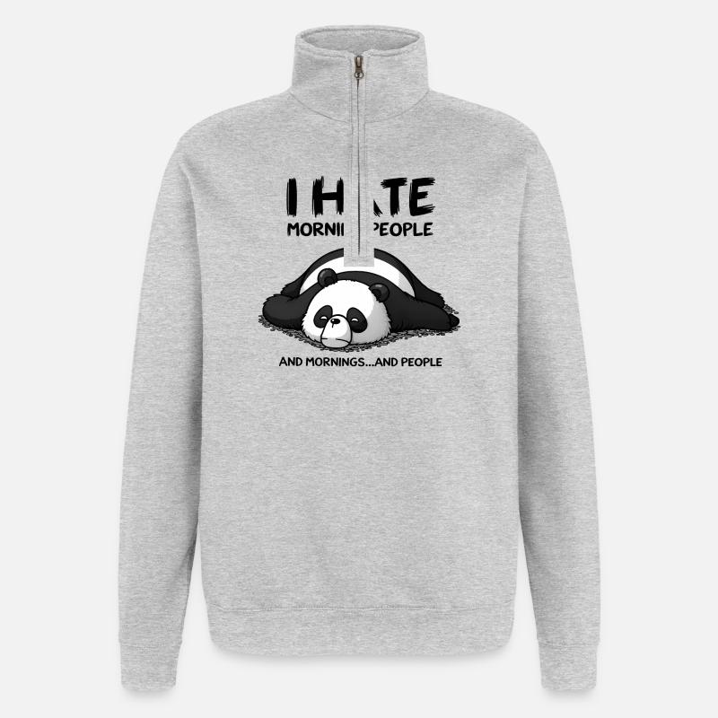 Je déteste les gens du matin - Sweat à zip 1/4 - gris chiné