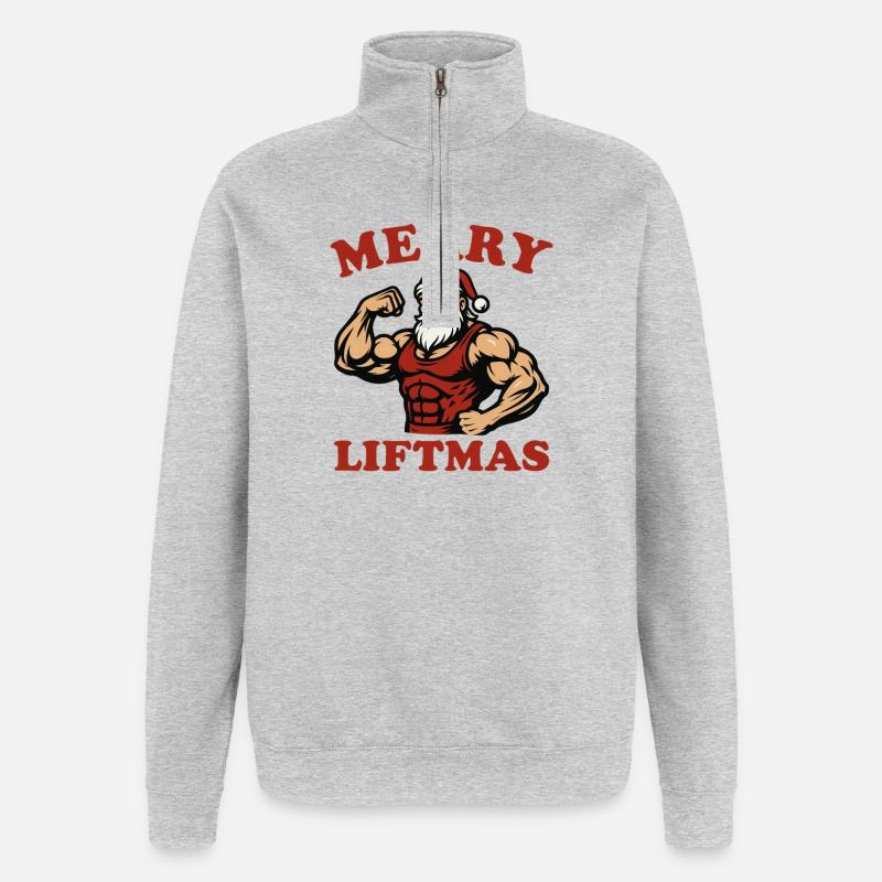 Joyeux Noël, Joyeux Père Noël, Où - Sweat à zip 1/4 - gris chiné