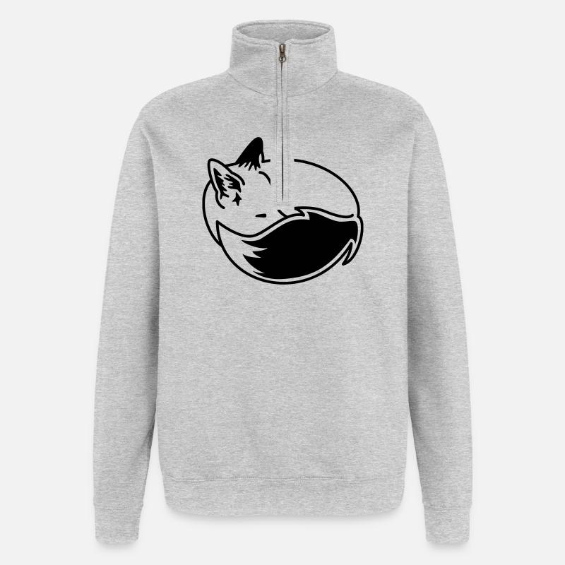 Fuchs eingekuschelt – Kawaii Fox Cartoon Design - Quarter-Zip-Sweatshirt - Grau meliert