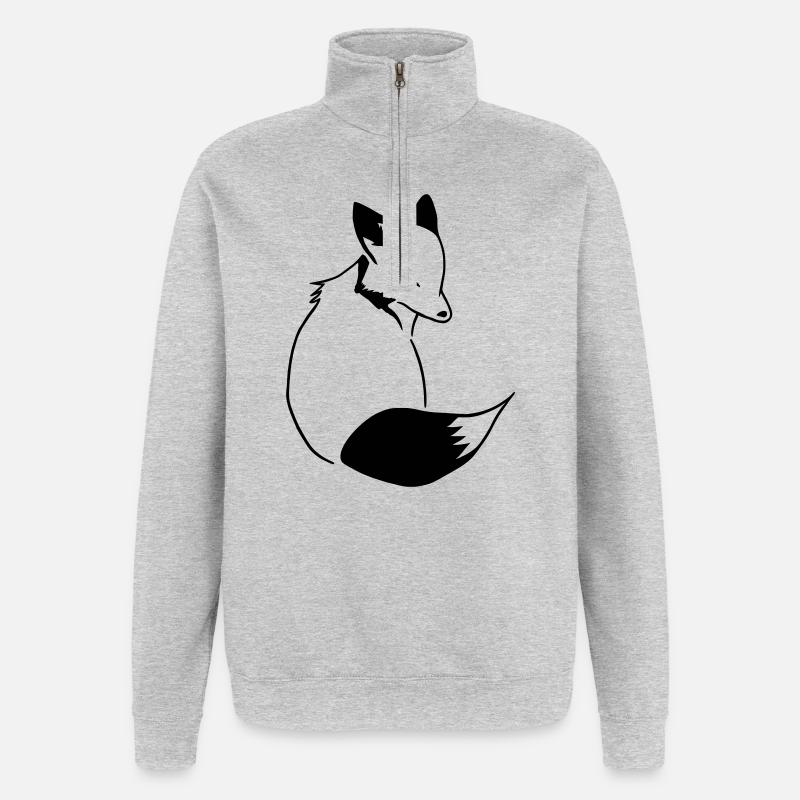 Fox Comic : intelligent, style Foxy & Manga - Sweat à zip 1/4 - gris chiné