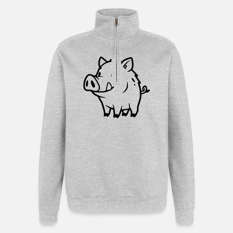 Wildschwein Comic Outline Ausmalen - Quarter-Zip-Sweatshirt - Grau meliert