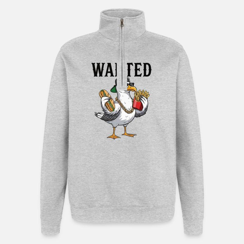 Gesuchte Möwe Mit Pommes Und Fischbrötchen - Quarter-Zip-Sweatshirt - Grau meliert
