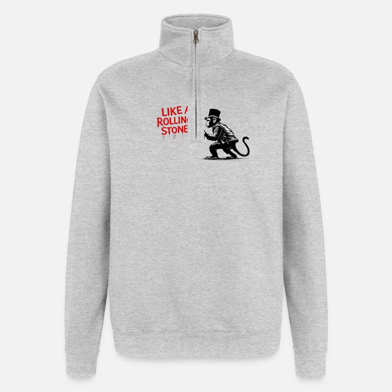 Like a Rolling Stone Monkey - Quarter-Zip Sweatshirt - heather grey