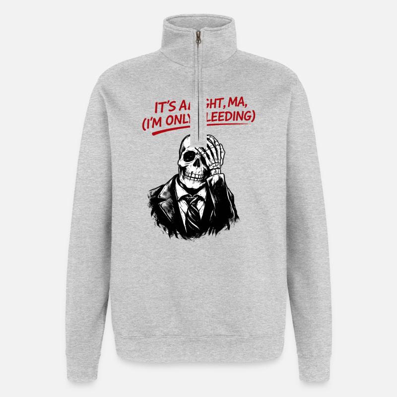 Skeleton in suit with red text - Quarter-Zip Sweatshirt - heather grey