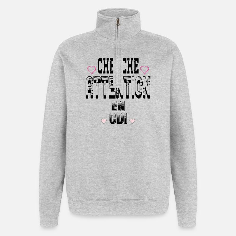 Cherche Attention en CDI - Sweat à zip 1/4 - gris chiné