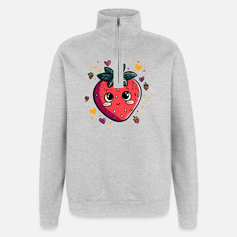 Kawaii Erdbeere - Quarter-Zip-Sweatshirt - Grau meliert