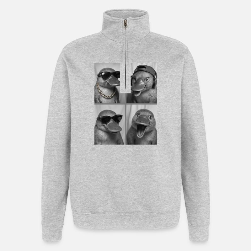 Ornithorynque - Sweat à zip 1/4 - gris chiné