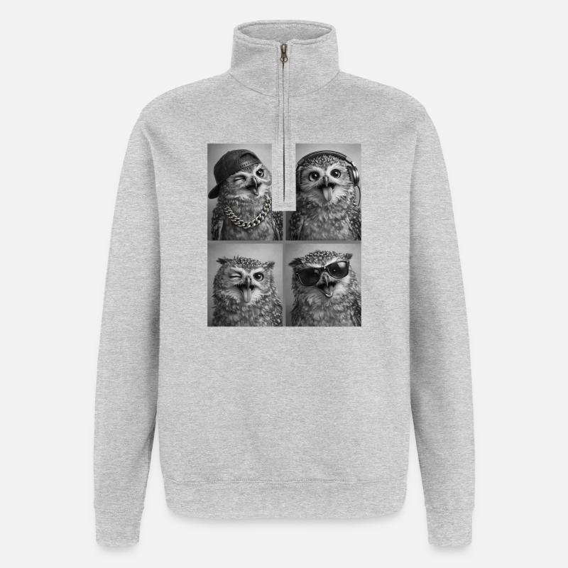 Eule - Quarter-Zip-Sweatshirt - Grau meliert