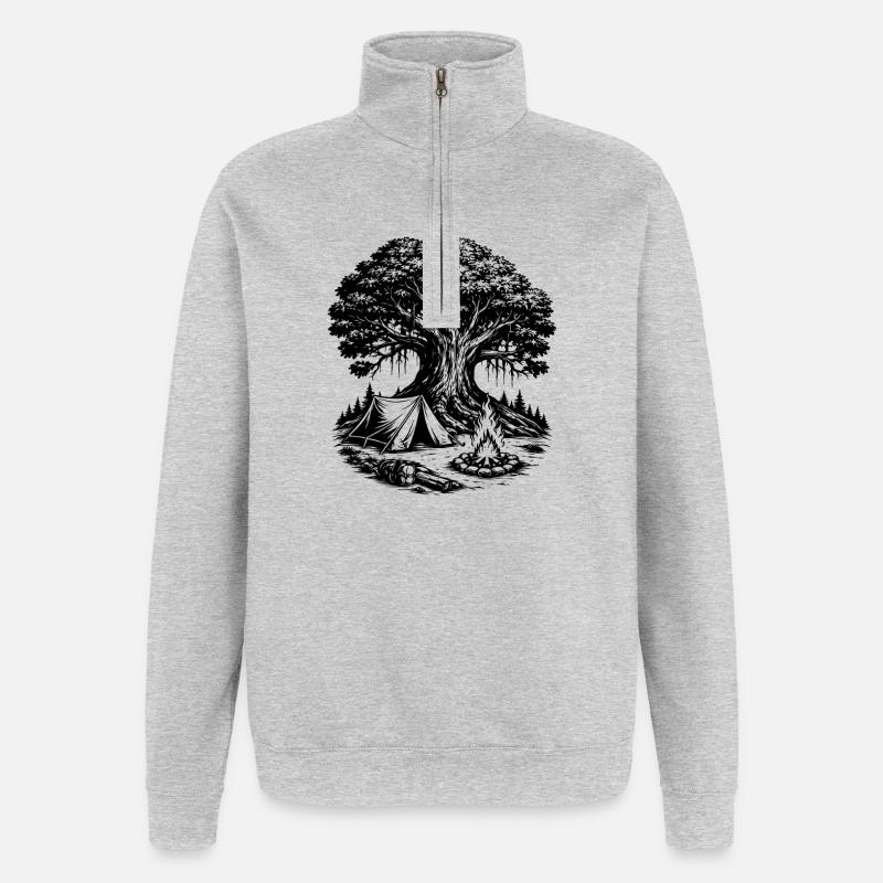 Camping Zelt Wald Baum - Quarter-Zip-Sweatshirt - Grau meliert
