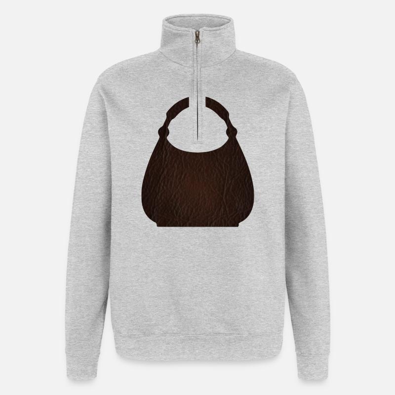 Texture du sac en cuir marron - Sweat à zip 1/4 - gris chiné