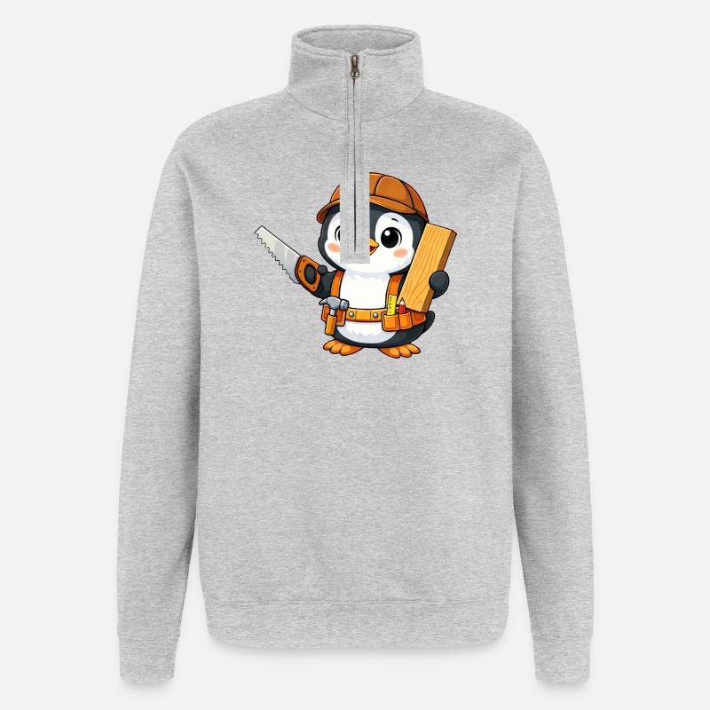 Pingouin, Artisan, Charpentier, Charpentier, Menuisier - Sweat à zip 1/4 - gris chiné