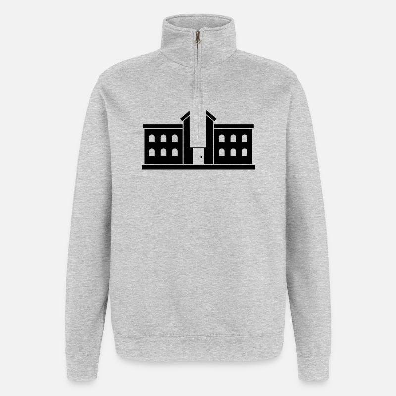 Schulgebäude - Quarter-Zip-Sweatshirt - Grau meliert
