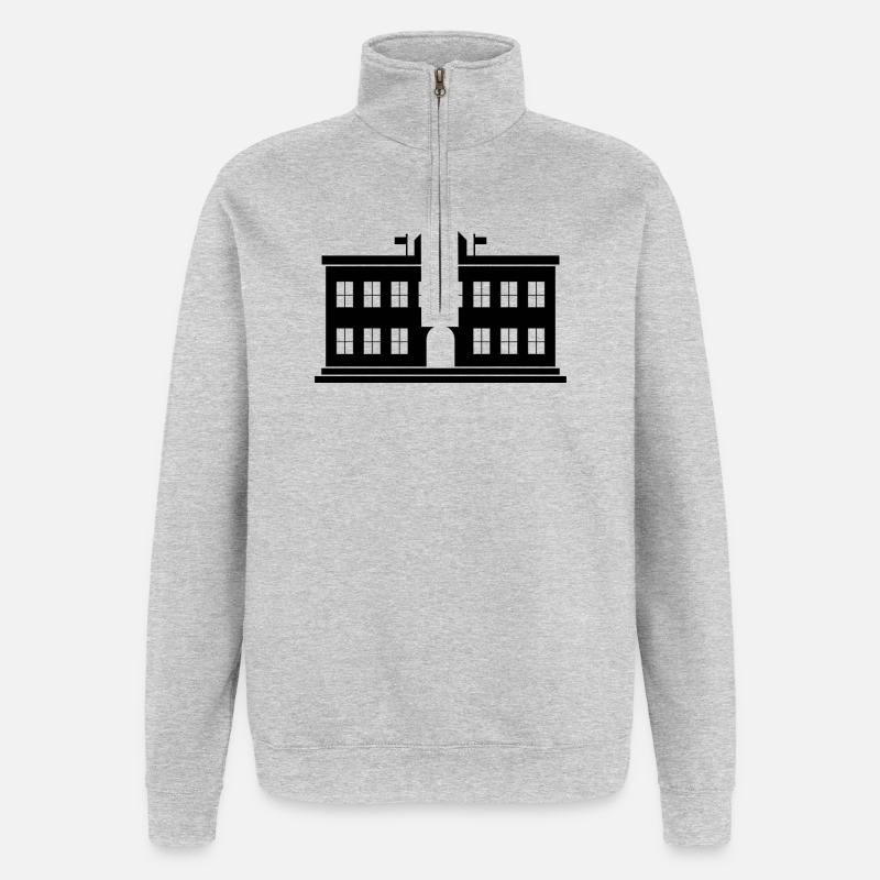 Schulgebäude - Quarter-Zip-Sweatshirt - Grau meliert