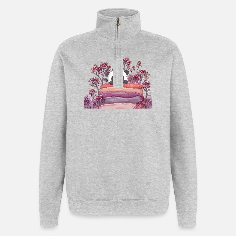 Panda sur gâteau au macaron sucré - Sweat à zip 1/4 - gris chiné
