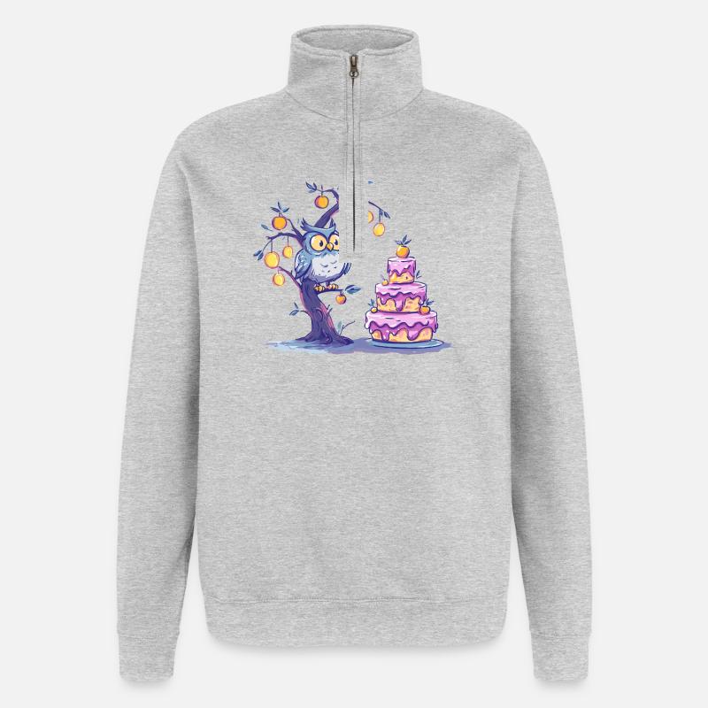 Nacht Eulenbaum Kuchen - Quarter-Zip-Sweatshirt - Grau meliert