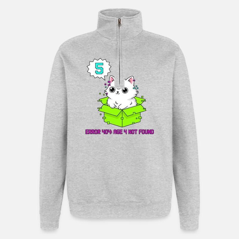 Error 404 Cat 5th Birthday - Quarter-Zip Sweatshirt - heather grey