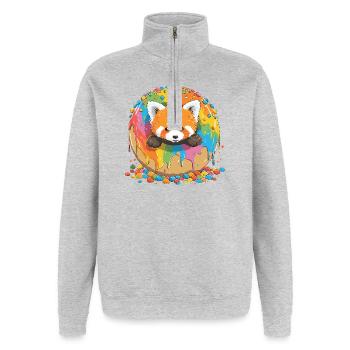 Regenbogen Donutfuchs - Quarter-Zip-Sweatshirt - Grau meliert - Vorne - AI Model Female 172 light (172cm) & AI Model Male 178 dark (178cm)
