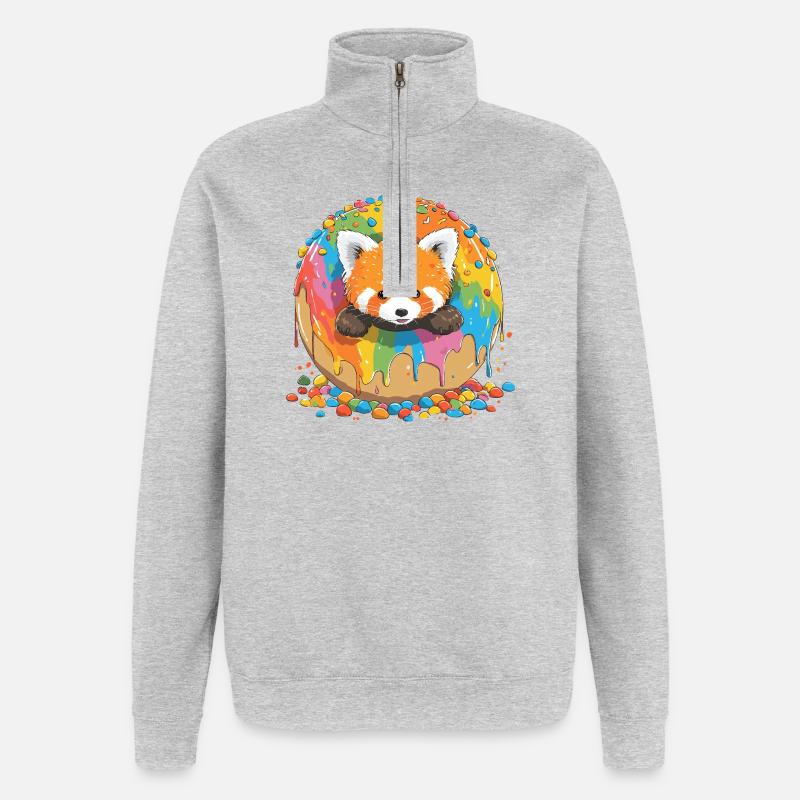 Regenbogen Donutfuchs - Quarter-Zip-Sweatshirt - Grau meliert