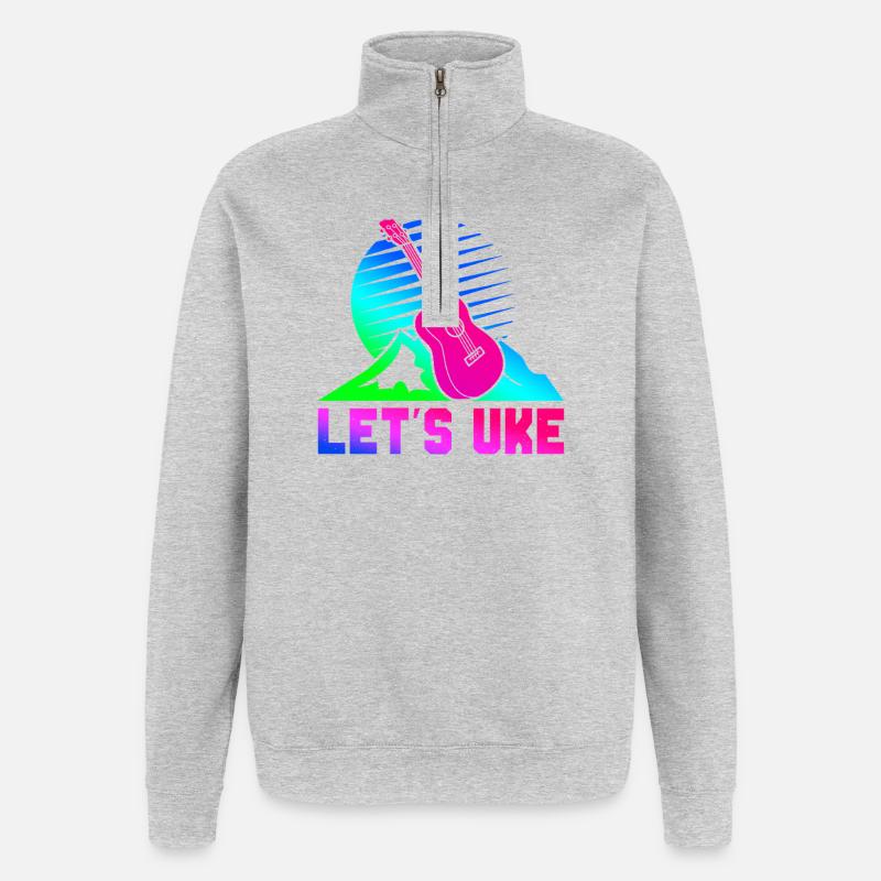 Hawaiian Ukulele Uke Retro 80s 90s - Quarter-Zip-Sweatshirt - Grau meliert
