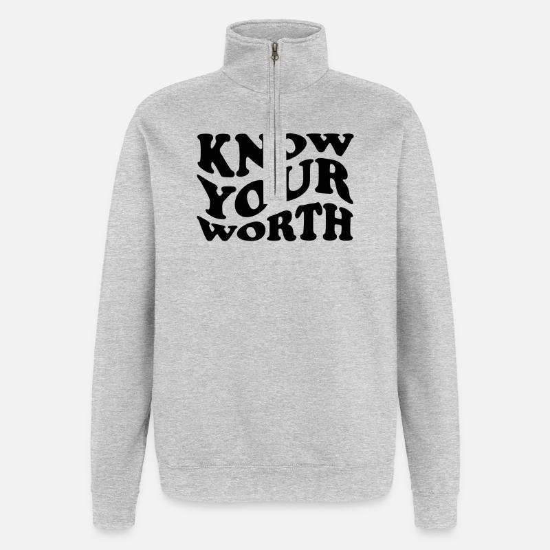 Know Your Worth – Self-Love Statement - Quarter-Zip Sweatshirt - heather grey