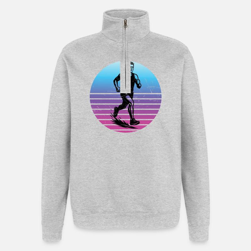 Conception de course pleine de caractère - Sweat à zip 1/4 - gris chiné