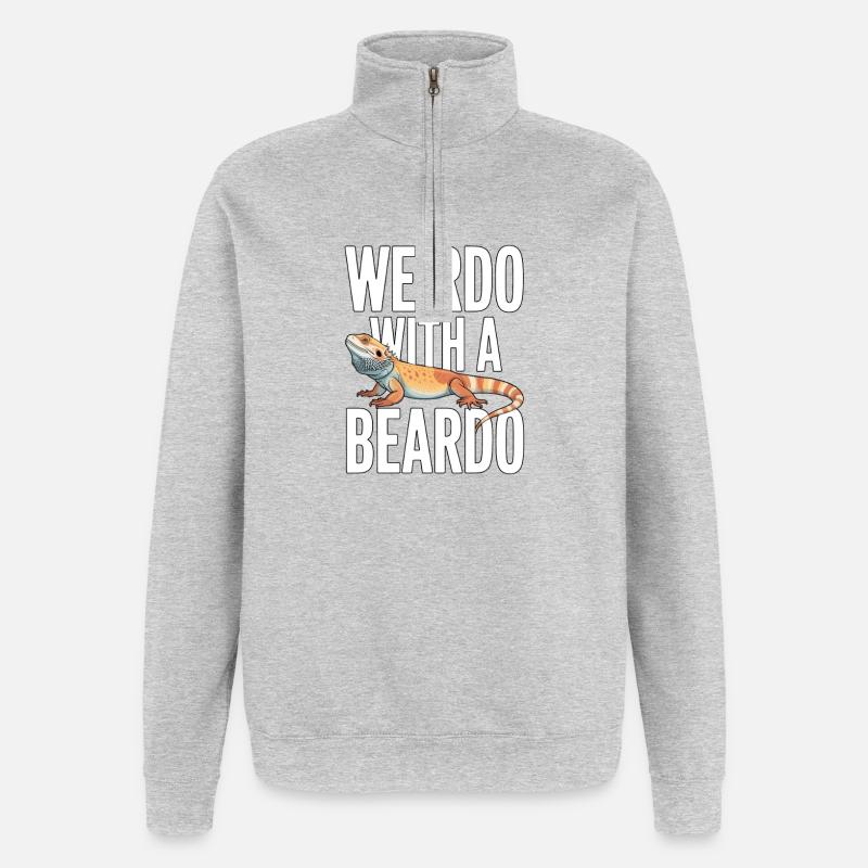 Weirdo mit Bartkind - Quarter-Zip-Sweatshirt - Grau meliert