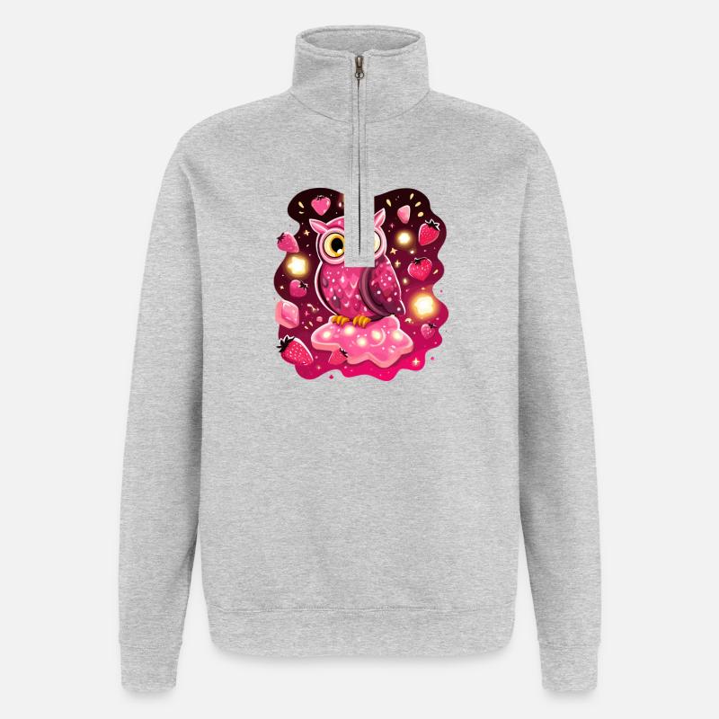 Pink Eule Erdbeerzauber - Quarter-Zip-Sweatshirt - Grau meliert