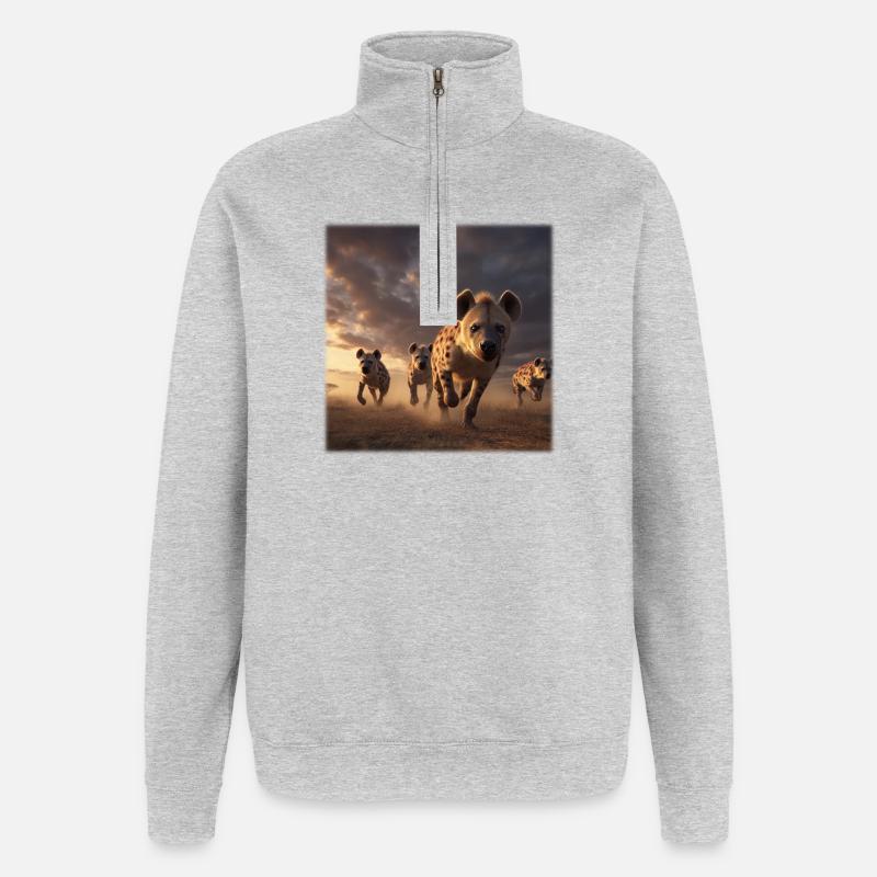 Hyänen Gruppe Savanne Wildlife Design - Quarter-Zip-Sweatshirt - Grau meliert