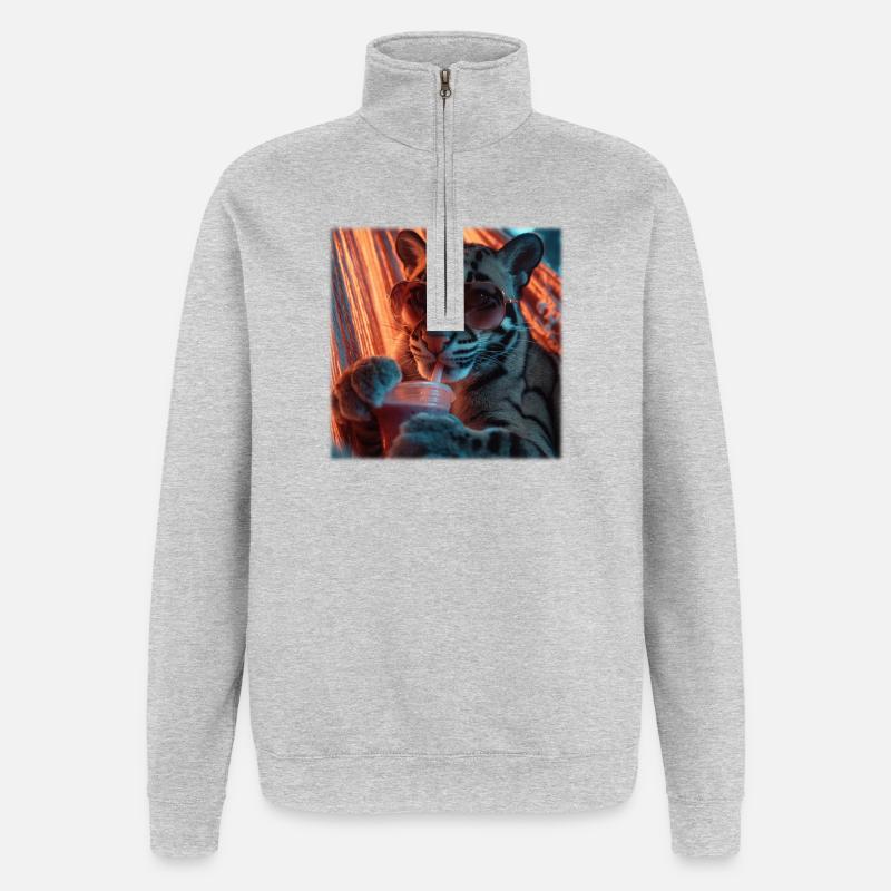 Chill Clouded Leopard Neon Hammock Design - Quarter-Zip Sweatshirt - heather grey