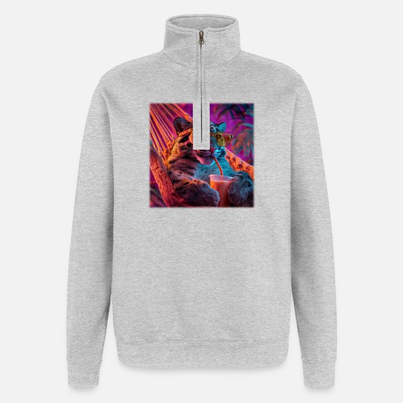 Chilliger Leopard Hängematte Neon Style - Quarter-Zip-Sweatshirt - Grau meliert