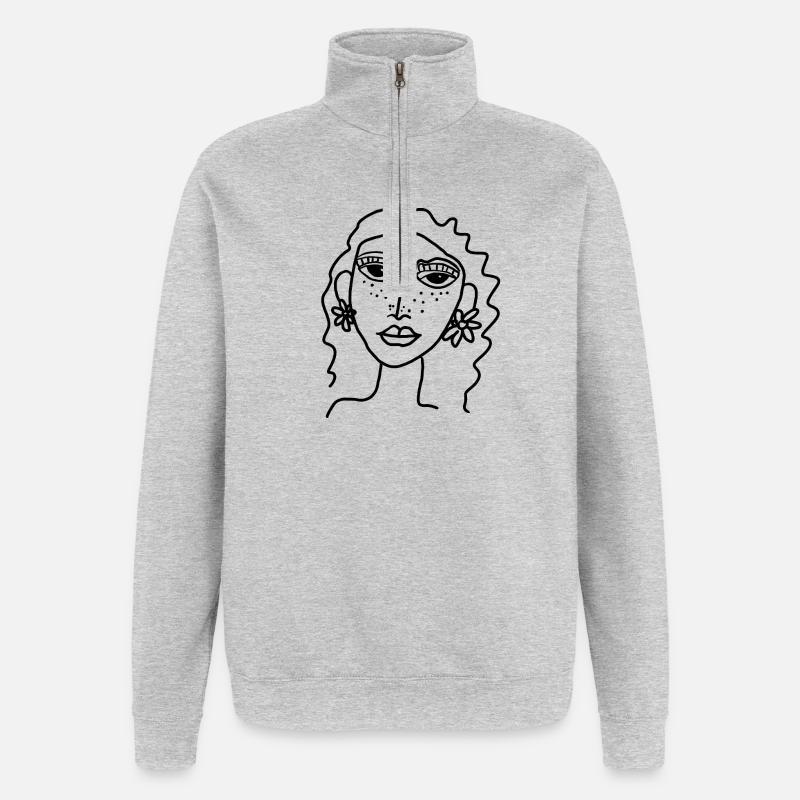 Gesicht einfach  - Quarter-Zip-Sweatshirt - Grau meliert