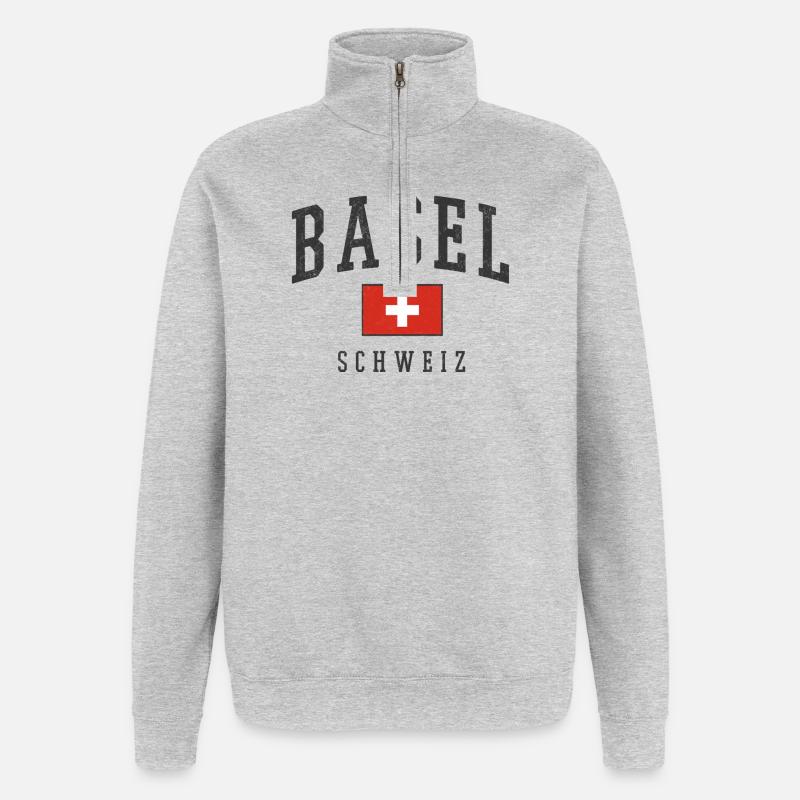 Bâle Suisse Design avec drapeau - Sweat à zip 1/4 - gris chiné