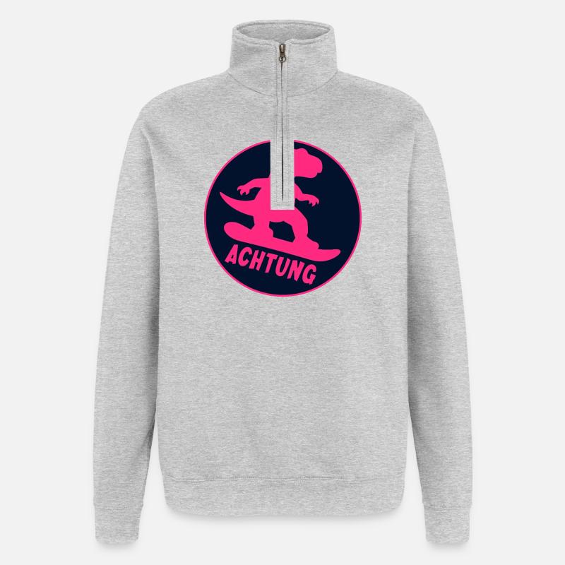 Kinder Wintersport Snowboarding Dinosaurier - Quarter-Zip-Sweatshirt - Grau meliert