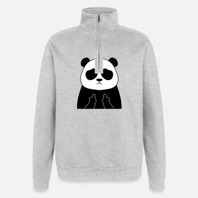 Panda mit Sonnenbrille Mittelfinger - Quarter-Zip-Sweatshirt - Grau meliert
