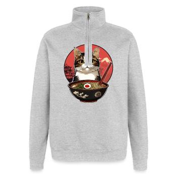 Katzen mit Ramen - Quarter-Zip-Sweatshirt - Grau meliert - Vorne - AI Model Female 172 light (172cm) & AI Model Male 178 dark (178cm)
