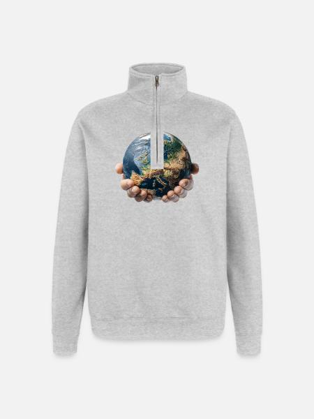 Earth in Hands: Global Responsibility - Quarter-Zip Sweatshirt - heather grey