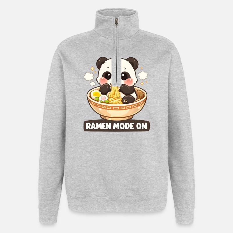 Mode ramen sur Panda - Sweat à zip 1/4 - gris chiné