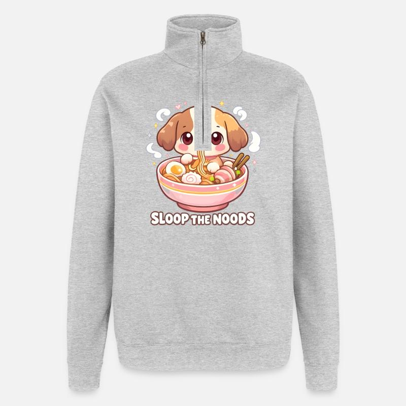 Petit chien ramen mignon - Sweat à zip 1/4 - gris chiné