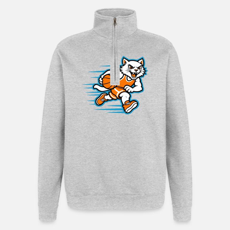 Mascotte Chat Dribbling Rapide de Basketball - Sweat à zip 1/4 - gris chiné