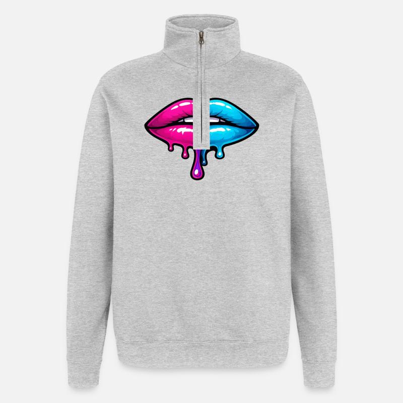 Split Neon Lip Melt - Sweat à zip 1/4 - gris chiné