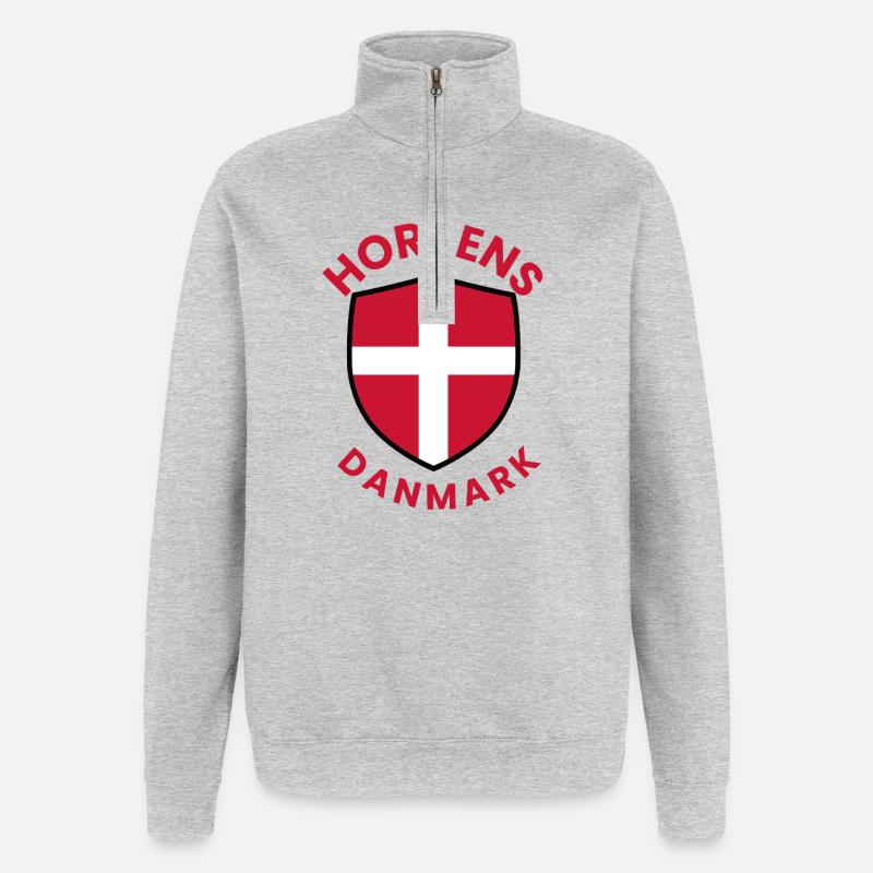 Horsens-Schild mit Dannebrog - Quarter-Zip-Sweatshirt - Grau meliert