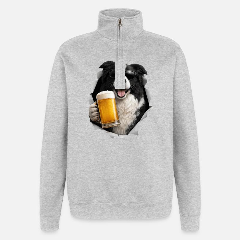 Bière Border Collie - Sweat à zip 1/4 - gris chiné