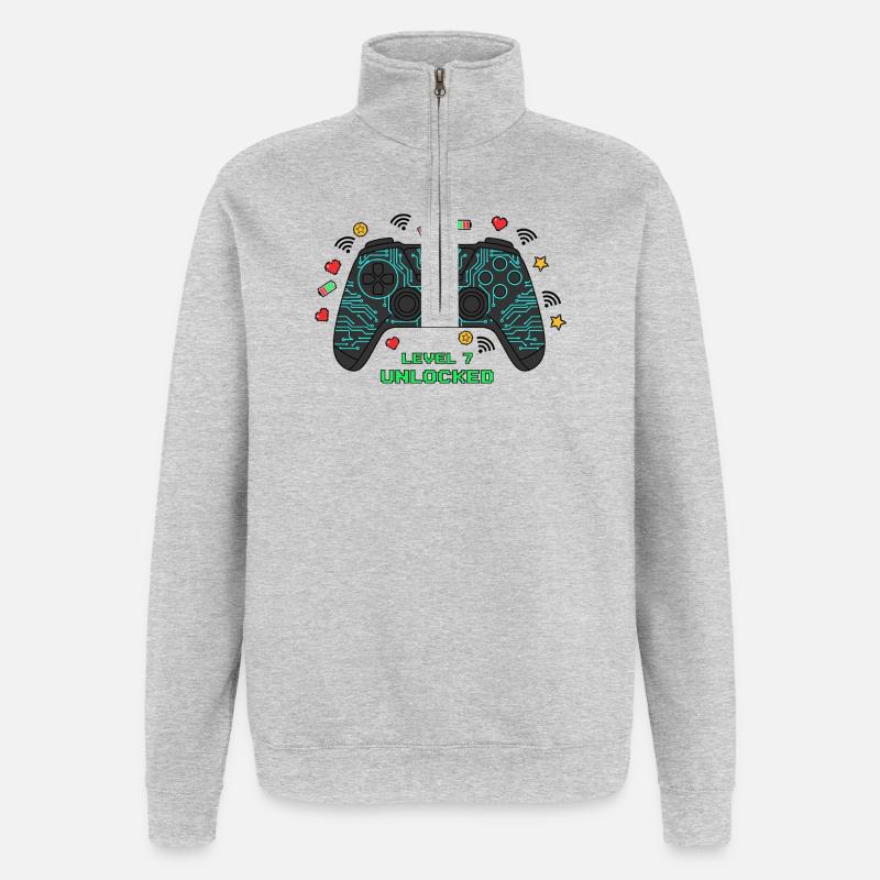Level 7 Unlocked Gamer Controller - Quarter-Zip Sweatshirt - heather grey