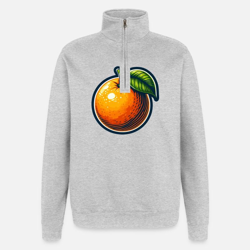 Bright cartoon orange with leaf - Quarter-Zip Sweatshirt - heather grey