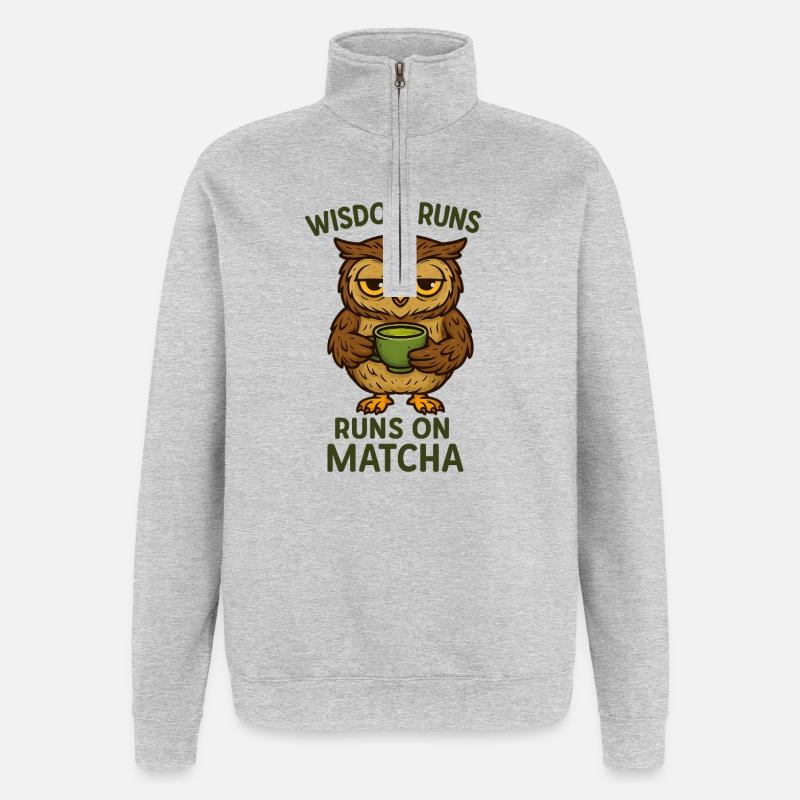 Matcha Eule / Uhu - Quarter-Zip-Sweatshirt - Grau meliert