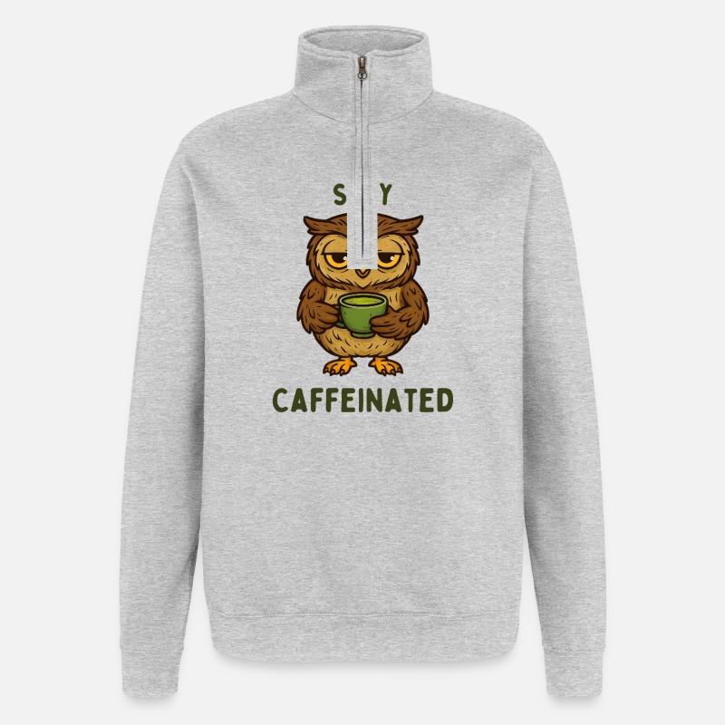 Stay Kaffeinated – Motif de la chouette - Sweat à zip 1/4 - gris chiné