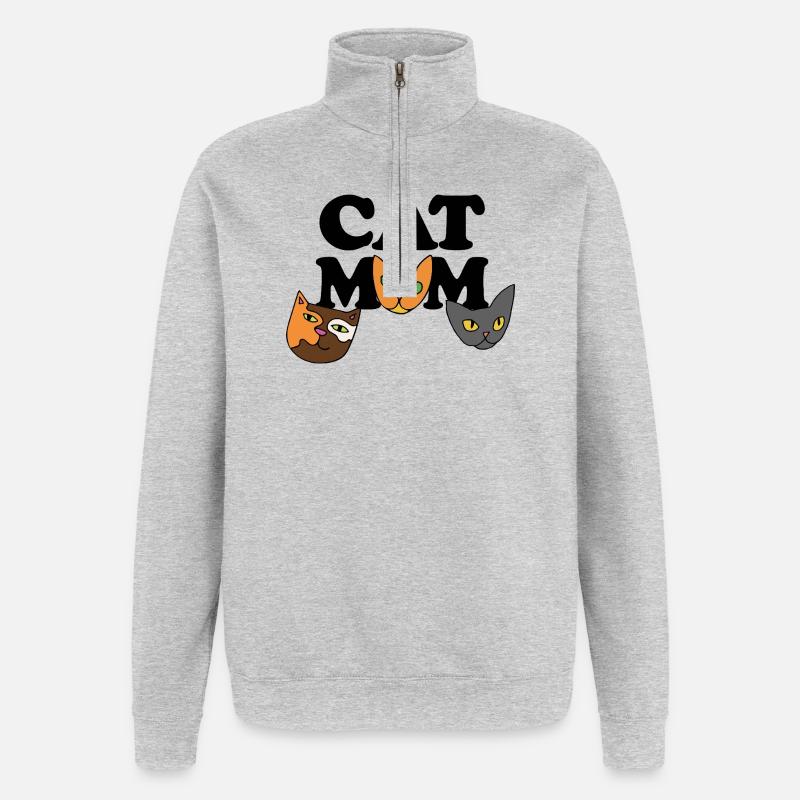 Three Cat Faces in Bold Palette - Quarter-Zip Sweatshirt - heather grey