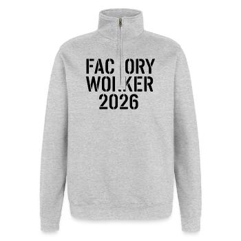 Factory Worker 2026 – starkes Industrie-Motiv - Quarter-Zip-Sweatshirt - Grau meliert - Vorne - AI Model Female 172 light (172cm) & AI Model Male 178 dark (178cm)